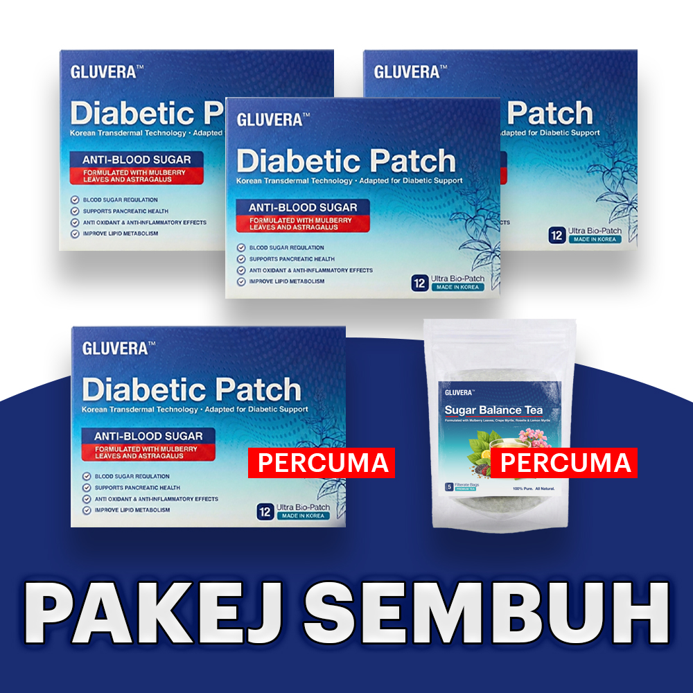 PAKEJ SEMBUH (3 KOTAK GLUVERA PATCH + FREE 1 GLUVERA + FREE 1 TEA )